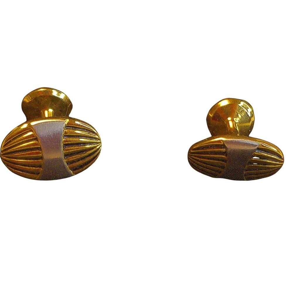 Vintage Two-Tone Gold & Silver Fluted Oval Cufflinks, Mid-Century Modern Style